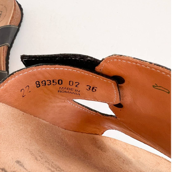 THINK! Women's Black Nappa Leather Cork Wedge Mizzi Slide Sandals size 36/US 5 - Picture 4 of 9